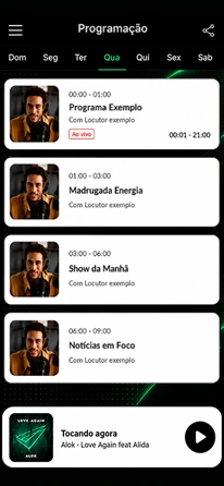 Tela do app - player ao vivo